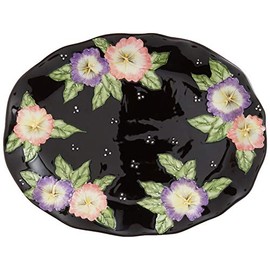 ATD 32207 Small Black Serving Platter with Floral Design