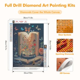 HEIBAGO 5D Diamond Painting Kits for Adults, Butterfly in Book Diamond Art Kits for Kids Beginners, Full Drill Round Flowers Diamond Dots Animal Painting Craft for Home Art Decor 30x40cm