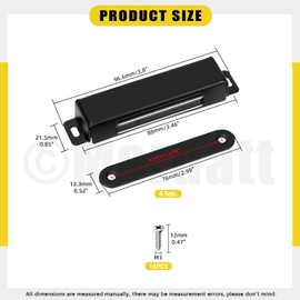 Mardatt 4 Set 60Lb Magnetic Door Catch, Stainless Steel Black Cabinet Magnets Door Magnet with Screws for Kitchen Bathroom Cupboard Wardrobe Closet Closures Cabinet Door Drawer Latch(3.8” x 0.85”)