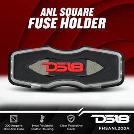 DS18 FHSANL200A Square ANL Fuse Holder with 200A Fuse, Connects to 1/0-4 GA Power Wire, Nickel Plated Contacts, Heat Resistant Base and Cover