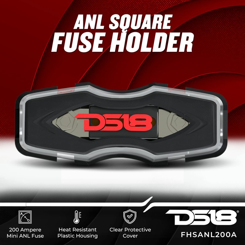 DS18 FHSANL200A Square ANL Fuse Holder with 200A Fuse, Connects