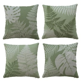 Hangood Cushion Cover Home Garden Outdoor Indoor Set of 4pcs Sage Green Leaves Throw Pillow Case Living Room Chair Sofa 18x18 inch Pillowcase 45x45cm