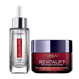 L'Oreal Paris Revitalift - Suero facial de ácido hialurónico puro 1.5% + crema hidratante facial antienvejecimiento triple potencia, 1 kit