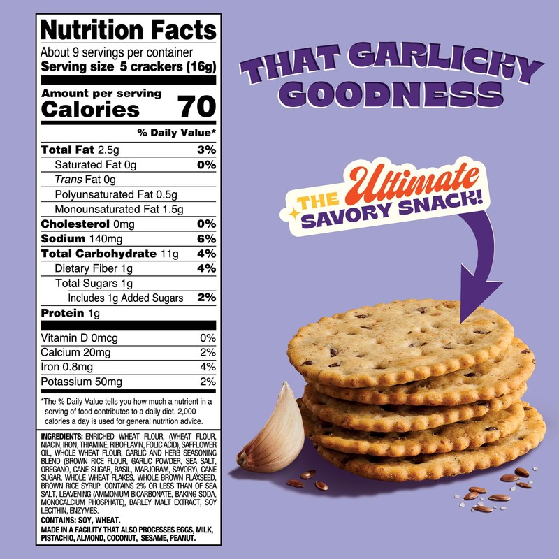 Back to Nature - Stoneground Wheat Crackers - Garlic &