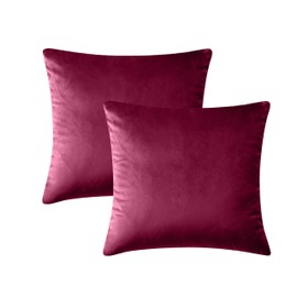 Oxford Homeware Velvet Cushion Covers 45 x 45 (Pack of 2) Red Cushion Covers for Sofa Bed Couch Living Room Decorative Square Throw Pillow Cases with Invisible Zipper (18x18 Inch)