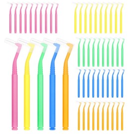 50 Stück Interdentalbürsten Bunt, 5 Größen (0.66-1.55mm) Angle Zahnzwischenraumbürsten aus PE Weiche mini Dentalbürsten für Zahnspangen Reinigen