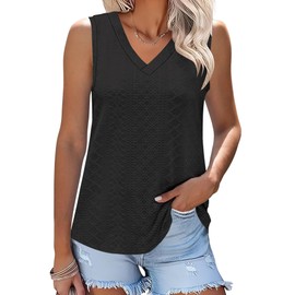 Rapbin Summer Tank Top for Women 2024 Womens Tank Tops Loose Fit Dressy Elegant Summer V Neck Black XL