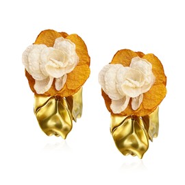 YUNXI Chiffon Acrylic Rose Petal Drop Dangle Earrings Bohemian Flower Statement Floral Tassel Layered Floral Petal Earrings for Women Bridal Prom(Gold)