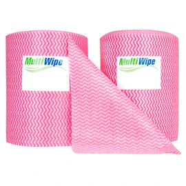 Multi Wipe 1 x 450 Pink J Cloth Style Cleaning Cloths On A Roll | Made With 30% Wood Pulp | 24cm x 28cm Perforated Cloths | £0.057p per cloth