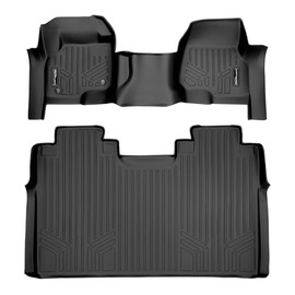 SMARTLINER Custom Fit Black 2 Row Floor Liner Set Compatible with 2017-2024 Ford F-250|F-350 Super Crew Cab with 1st Row Bench Seat with Over The Hump Coverage and no 2nd Row Under Seat Storage