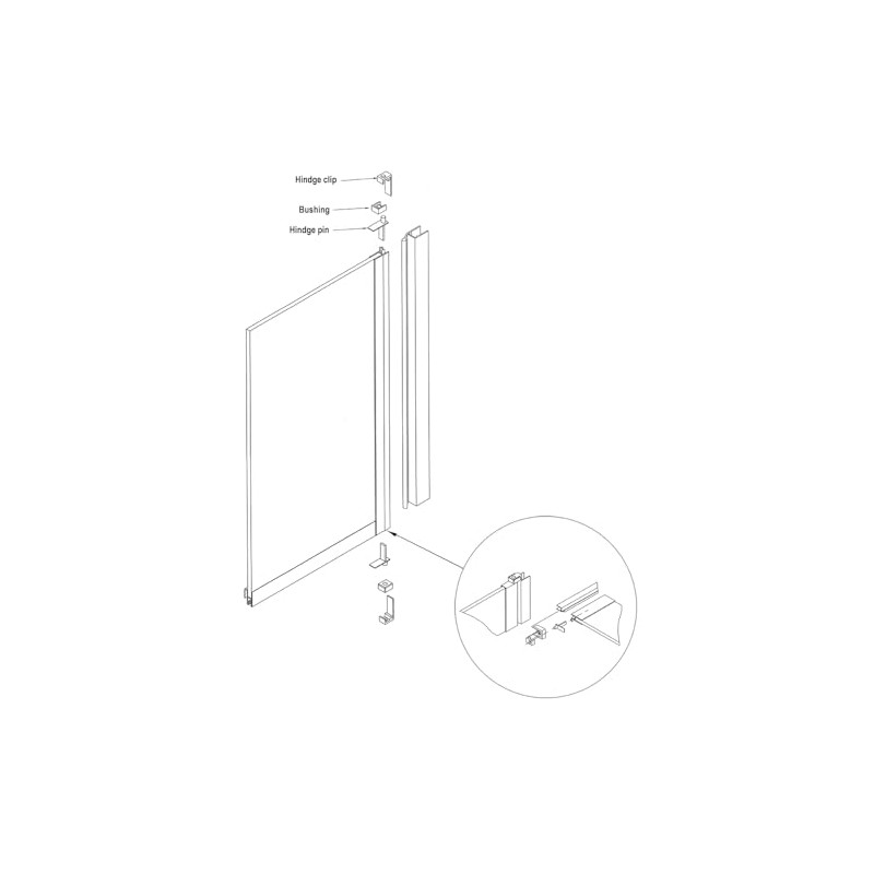 Hinge Pin with Hinge Clip and Bushing for Semi-Frameless Swing