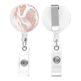 Badge Reels Retractable,Id Badge Holders Retractable,Badge Clips Retractable ID Card Holder for Teacher, Student, Office Worker(Modern Rose Gold Gray Marble)