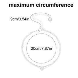 Mikovivi Silver Anklet for Women, Waterproof Adjustable Double Layer Anklet Shiny Statement Foot Jewelry with Heart-Shaped Pendant for Women Accessories