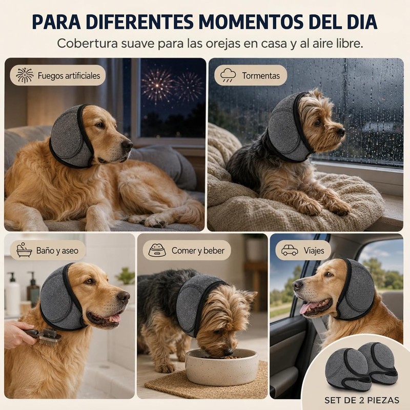 2PCS Orejeras contra ruido para perro, Orejeras ajustables para perro