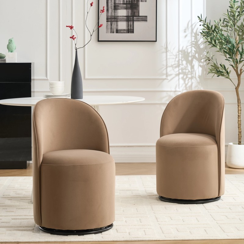 Modern Design Velvet Fabric Upholstered Kitchen Swivel Barrel Accent Dining