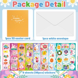 Leesgel 3D Easter Card, Easter Greeting Cards with Envelope and Stickers, Happy Easter Spring Cards Crafts DIY Supplies, Easter Eggs Basket Card for Kids, Friends, Family