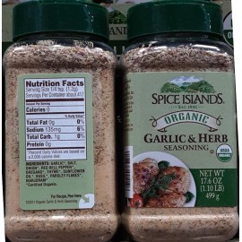 Spice Islands NEW BIG Size - Organic Spice Islands Garlic & Herb Seasoning, Net 17.6 oz. - Garlic & Herb, 3 jars