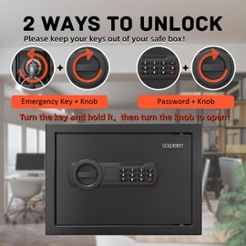GOLDENKEY Safe box– Wall Anchoring Personal Safe Steel Construction Black Small Safe for Home, Hotel, Office