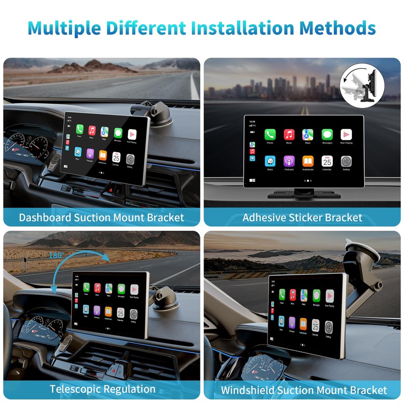 Madoec Portable Apple Carplay Screen for Car, 9" Wireless Apple