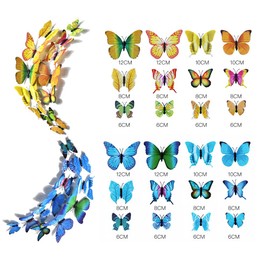 Zakora 24Pcs Realistic 3D Butterfly Stickers, Blue, Yellow