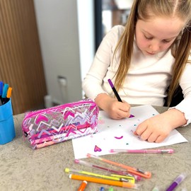 Fashion Stationery Pencil Case for Girls or Teenagers Students Chevron Pink Pencil Cases for Secondary School Supplies Stationary Storage Case or Cosmetic Travel Toiletries Makeup Bag