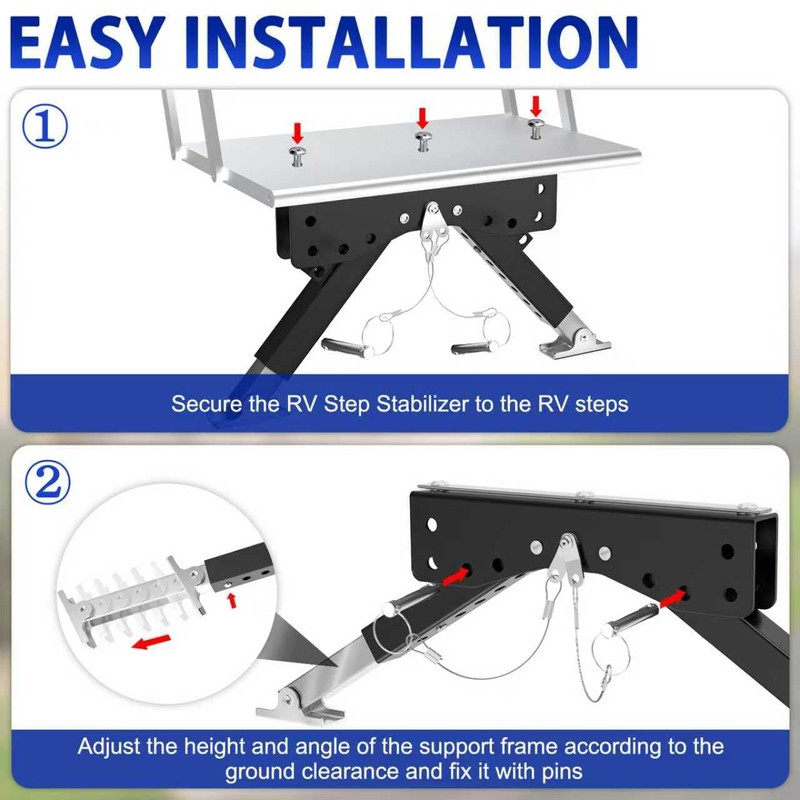 RV Step Stabilizer Kit for Travel Trailers/5th Wheels/Motorhomes, Camper Steps