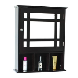 Aelph Single Door Three Compartment Storage Bathroom Cabinet with Mirror –Grey-Brown