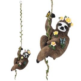 Colingmill 8x5 Inch Solar Sloth Hanging Statue Resin Garden Gnome Figurine Sloth Decorative Sculpture with Hook for Outdoor Yard Tree Fence Balcony Wall Decor