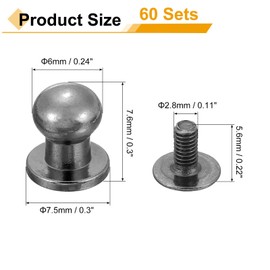 QUARKZMAN 60 Stück 6mm Chicago Schrauben Buchschrauben Set, Rundkopf Knöpfe Lederhandwerk Schraubnieten Pfostenverschluss für DIY Handtasche Schuhe Gürtel Reparatur, Metallic Schwarz