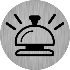 immi 4 x Stickers "Bitte klingeln for Hotel Reception", 95 mm Diameter, Round, Stainless Steel Look