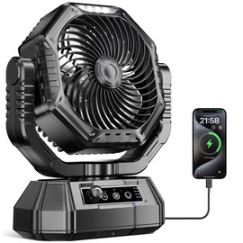 20000mAh Portable Camping Fan, 3 in 1 Ventilador Recargable with Lights & Hook, Stepless Speeds, Personal Battery Powered Fan for Camping, Tents Barbecue, Fishing, Travel, Home