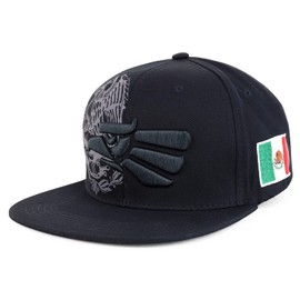 Hecho En Mexico Eagle 3D Bordado Flat Bill Snapback Gorra, Negro Negro, One Size
