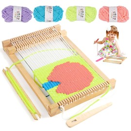 Wooden Loom Frame, 19 x 29 cm, DIY Wooden Loom Set, Weaving Loom for Children, Large Weaving Loom Kit with Needle, Comb, Coloured Wool, Idea for Beginners, Children