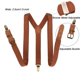 Yinews Brown Suspenders for Men Lengthen Braces Bronze Metal Clip Heavy Duty, 49” Elastic Adjustable Y-Sharp Straps Tall Men's Suspenders