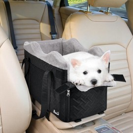 SlowTon Console Dog Car Seat - Portable Center Dog Car Seat for Small Dogs up to 9 lbs, Washable Pet Carseat with Soft Cushion Safe Protection Hooks & Storage Pocket, Black