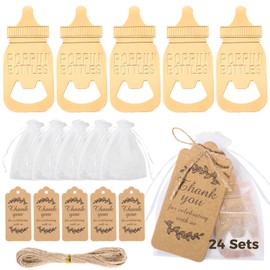 Popping Shower Bottle Openers Favors for Guests 24 Sets - Bottle Opener Decor Souvenirs with Organza Bags & Thank You Tags
