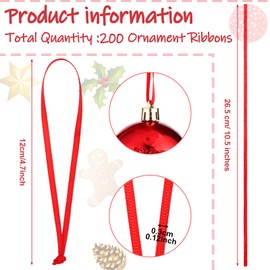 Shappy Pieces Hangers Ribbon 10.6 Inch Christmas Ornament Ribbon Tree Lanyard String Thin Ribbon Strap Christmas Ribbon Fabric Long Loop for Holiday School Wedding Crafts Decor Party Gift (Red)