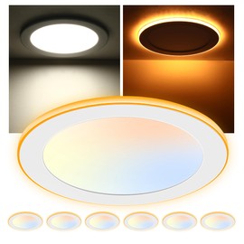 CLOUDY BAY [6 Pack] 8 Inch 5CCT LED Recessed Ceiling Light with Night Light,2700K/3000K/3500K/4000K/5000K Selectable, 18W 1600LM, Ultra-Thin Recessed Lighting,Dimmable Canless Downlight