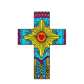 HePoeuy Colorful Hand Painted Wooden Wall Mounted Cross Home Farmhouse Living Room Wall Decor 5x7 inch