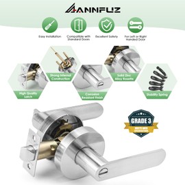 ANNFUZ Interior Privacy Door Handle Lock with Emergency Access, Heavy Duty Round Keyless Door Lever for Left&Right Bathroom and Bedroom, Black Door Handles Interior for Bathroom,Without Keys