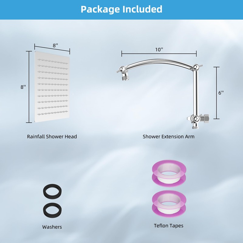 Hibbent All Metal Rain Shower Head, 8'' High Pressure Rainfall