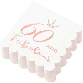 60 and Fabulous Cocktail Napkins Rose Gold - 60th Birthday Decorations for Women, Folded 5x5 Inches Disposable Party Napkins 3-Ply Paper Beverage Napkins, 60th Birthday Napkins, Wedding Anniversary