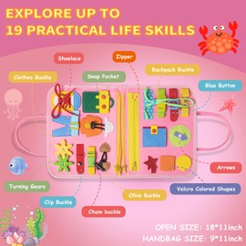 Nicecho Busy Board Montessori Toy for 1 2 3 4 Year Old Toddlers, Educational Activity Developing Sensory Board for Fine Basic Dress Motor Skills, Travel Toys for Plane Car, Gift for Boys Girls