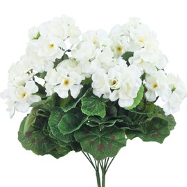 CISDUEO 2 Pcs Artificial Geraniums for Outdoor Silk Flowers White Artificial Geranium Bush Faux Flowers Geraniums for Floral Home Decor Indoor Garden Patio Grave Cemetary Vase Table Centerpiece