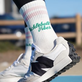 SOLE SQUAD Fun Novelty Pickleball Socks for Women and Men – Great Pickleball Gifts and Accessories For Women – (US, Alpha, One Size, Regular, Regular, Pink Green)