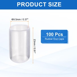 HARFINGTON 100pcs Round Rubber End Caps 9.5mm ID Bolt Covers Caps Vinyl Rubber Flexible Screw Thread Protectors for Metal Tube Rod Bolts, Translucent