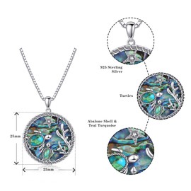 Corato Turquoise Turtle Necklace for Women 925 Sterling Silver Abalone Shell Necklace Round Pendant Necklaces with Double Sea Turtles Gift for Birthday Christmas