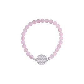 Stretch Bracelet Rose Quartz Bracelet with 925 Silver Plate Flower of Life Diameter 15 mm, Metal, Quartz