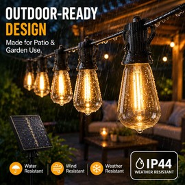 Solar Outdoor String Lights for Patio – Remote Control, Dual Charging & Shatterproof LED Bulbs for Garden Decor