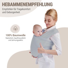 JaBranDo - Baby sling - Baby wrap recommended by midwives - Ideal for longer wearing times - Supports the spine - Security for the baby - Discreet breastfeeding support (light blue)